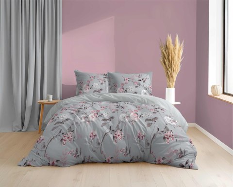 Pościel z mikrosatyny 160x200 miętowa ciemna szara różowa kwiaty 5350 A Micro 57