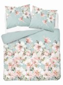 Pościel z mikrosatyny 160x200 miętowa różowa kwiaty liście 5347 A Micro 57