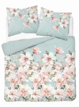Pościel z mikrosatyny 160x200 miętowa różowa kwiaty liście 5347 A Micro 57