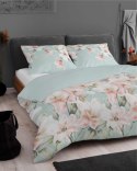 Pościel z mikrosatyny 160x200 miętowa różowa kwiaty liście 5347 A Micro 57