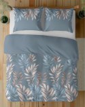 Pościel z mikrosatyny 160x200 niebieska ciemna beżowa liście 5472 A Micro 57