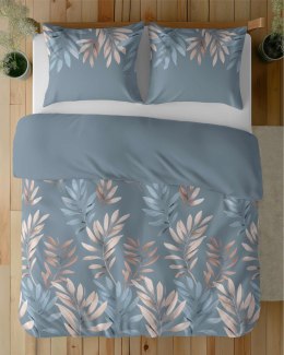 Pościel z mikrosatyny 160x200 niebieska ciemna beżowa liście 5472 A Micro 57