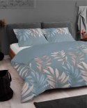 Pościel z mikrosatyny 160x200 niebieska ciemna beżowa liście 5472 A Micro 57
