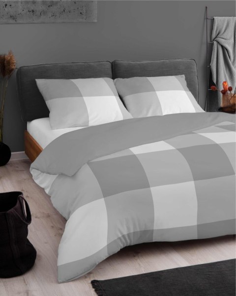 Pościel z mikrosatyny 160x200 szara biała kratka 5343 A Micro 57
