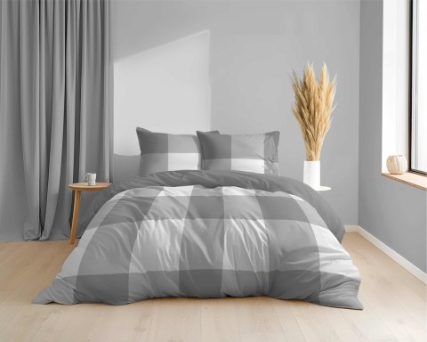 Pościel z mikrosatyny 160x200 szara biała kratka 5343 A Micro 57