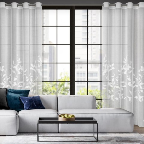 Firana 140x250 Estella biała liście gotowa na przelotkach Eurofirany