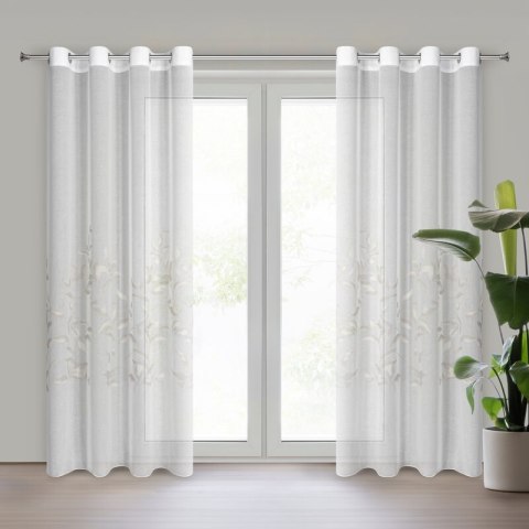 Firana 140x250 Estella biała srebrna liście gotowa na przelotkach Eurofirany