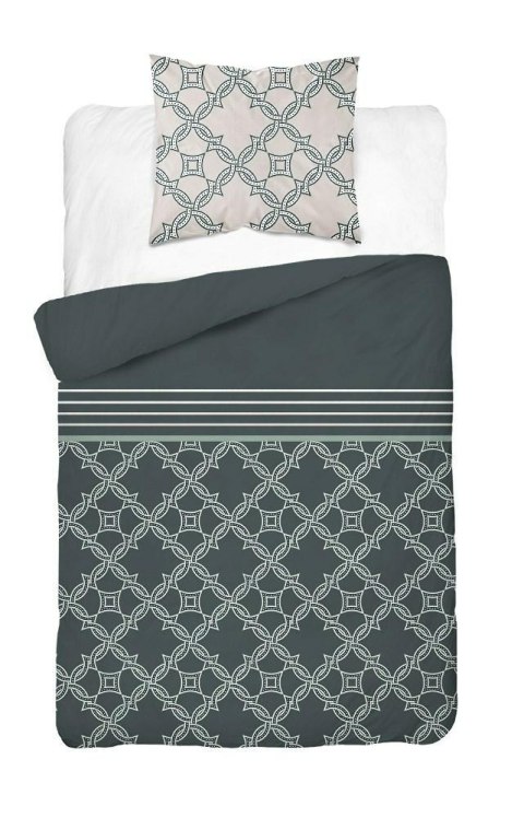 Pościel bawełniana 140x200 grafitowa kremowa zielona ciemna geometria 5251 A Bawełna 48
