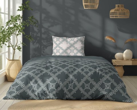Pościel bawełniana 140x200 grafitowa kremowa zielona ciemna geometria 5251 A Bawełna 48