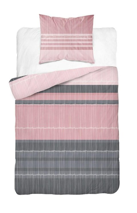 Pościel bawełniana 140x200 różowa grafitowa pudrowa pasy 5245 B Bawełna 48
