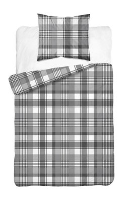 Pościel bawełniana 140x200 szara grafitowa biała kratka 5246 A Bawełna 48