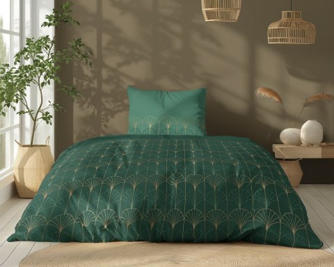 Pościel bawełniana 140x200 zielona butelkowa złota geometria 5244 B Bawełna 48