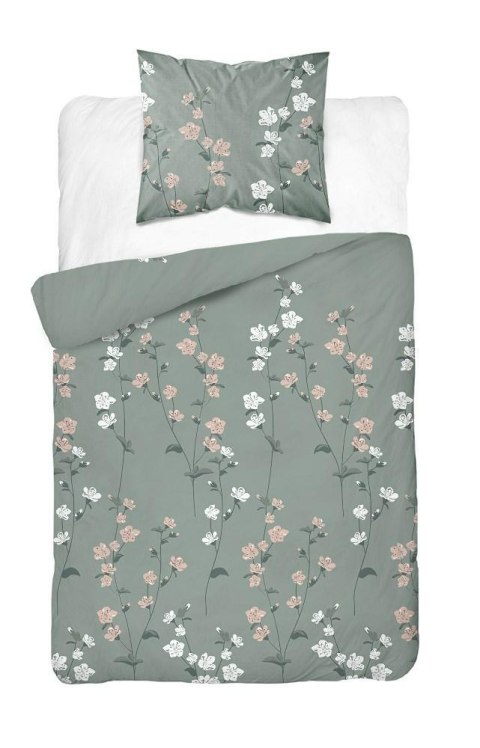 Pościel bawełniana 140x200 zielona ciemna biała kwiatki 5250 B Bawełna 48