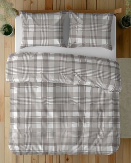Pościel bawełniana 160x200 beżowa biała kratka 5246 B Bawełna 48