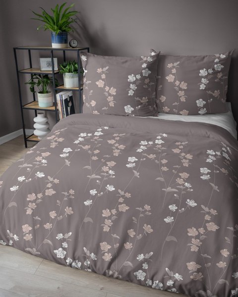 Pościel bawełniana 160x200 beżowa ciemna różowa kwiatki 5250 A Bawełna 48