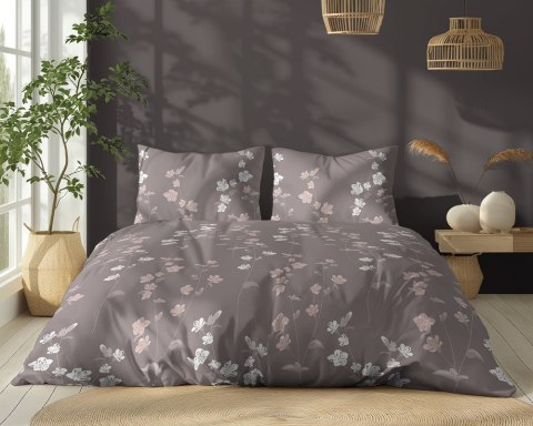 Pościel bawełniana 160x200 beżowa ciemna różowa kwiatki 5250 A Bawełna 48