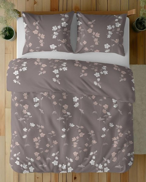 Pościel bawełniana 160x200 beżowa ciemna różowa kwiatki 5250 A Bawełna 48