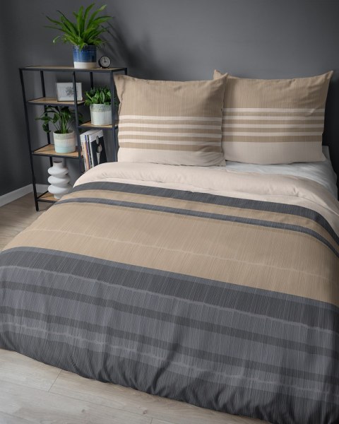 Pościel bawełniana 160x200 beżowa kremowa grafitowa pasy 5245 A Bawełna 48