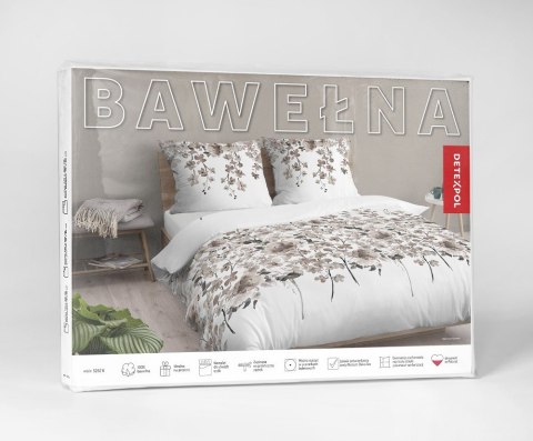 Pościel bawełniana 160x200 biała beżowa ciemna kwiatki 5252 B Bawełna 48