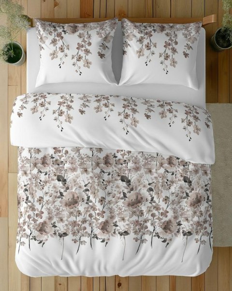 Pościel bawełniana 160x200 biała beżowa ciemna kwiatki 5252 B Bawełna 48