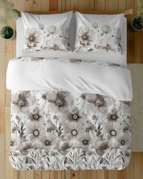 Pościel bawełniana 160x200 biała beżowa szara kwiaty 5249 A Bawełna 48