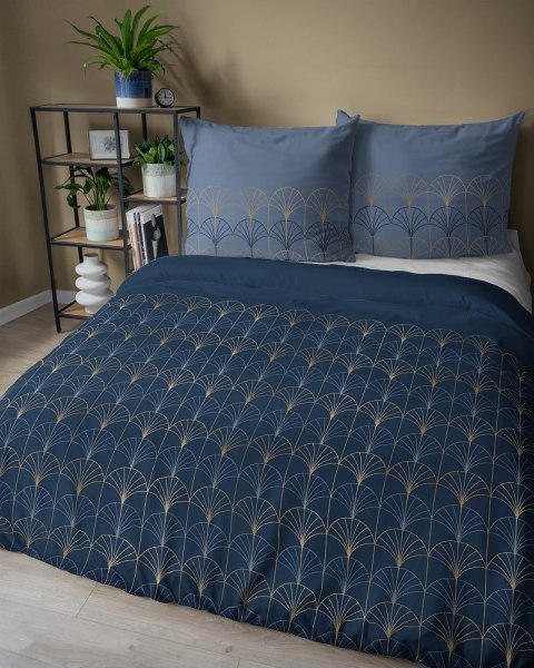 Pościel bawełniana 160x200 granatowa niebieska ciemna złota geometria 5244 A Bawełna 48