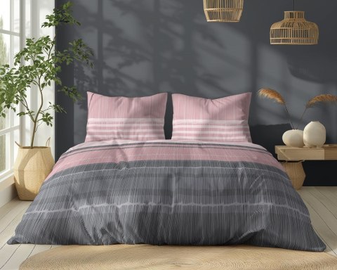 Pościel bawełniana 160x200 różowa grafitowa pudrowa pasy 5245 B Bawełna 48