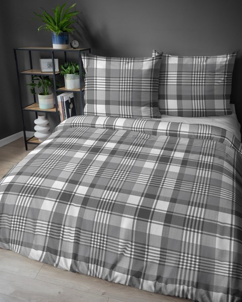Pościel bawełniana 160x200 szara grafitowa biała kratka 5246 A Bawełna 48