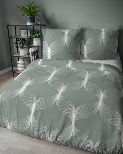 Pościel bawełniana 160x200 zielona biała geometria 5253 B Bawełna 48