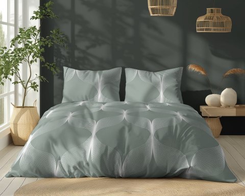 Pościel bawełniana 160x200 zielona biała geometria 5253 B Bawełna 48