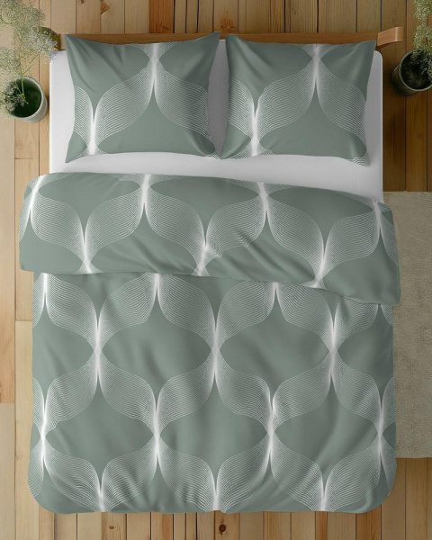 Pościel bawełniana 160x200 zielona biała geometria 5253 B Bawełna 48
