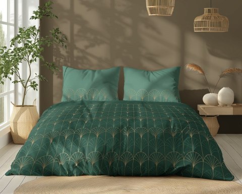 Pościel bawełniana 160x200 zielona butelkowa złota geometria 5244 B Bawełna 48