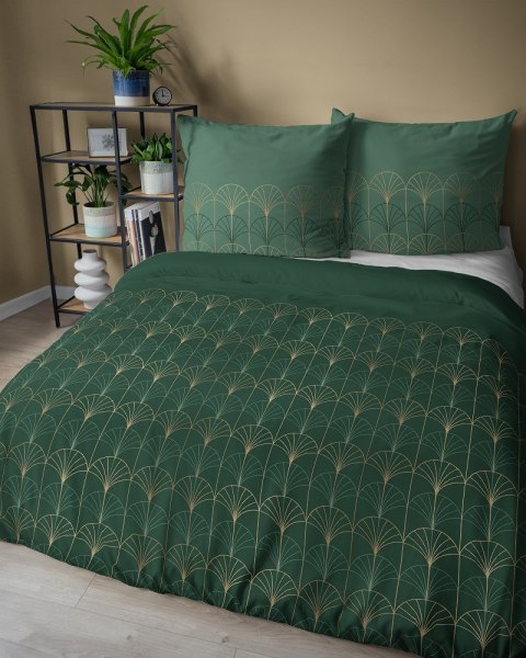 Pościel bawełniana 160x200 zielona butelkowa złota geometria 5244 B Bawełna 48