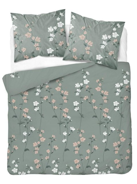 Pościel bawełniana 160x200 zielona ciemna biała kwiatki 5250 B Bawełna 48