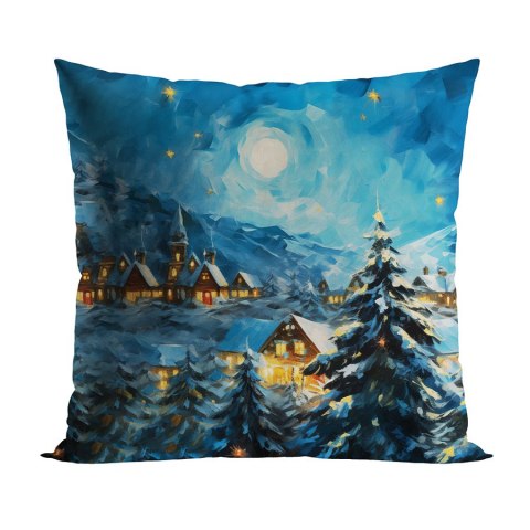 Poszewka świąteczna 40x40 Mikołaj w wiosce wielokolorowa PBN291/POP/009/040040/1