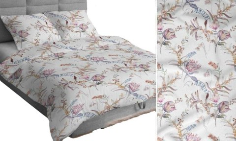 Pościel bawełniana 140x200 biała różowa beżowa jasna kwiaty gałązki 4295 B bawełna Max