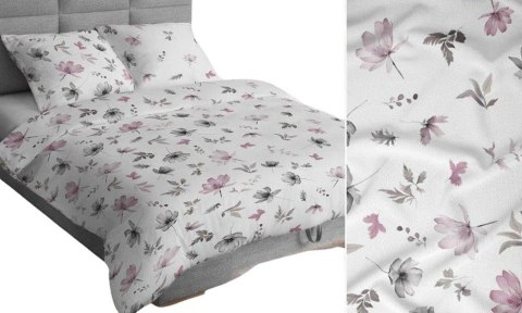 Pościel bawełniana 140x200 biała różowa szara kwiaty liście 4892 B bawełna Max