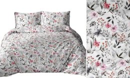 Pościel bawełniana 140x200 biała różowa szara kwiaty liście 5046 B bawełna Max