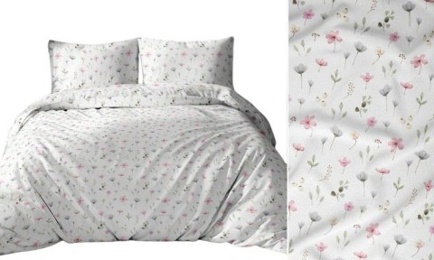 Pościel bawełniana 140x200 biała różowa zielona kwiaty gałązki 3698 A bawełna Max