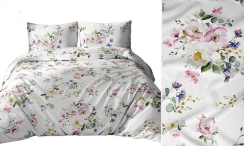 Pościel bawełniana 140x200 biała zielona wielokolorowa kwiaty liście 3254 B bawełna Max