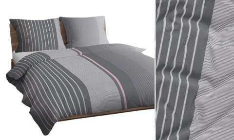 Pościel bawełniana 140x200 grafitowa szara jasna różowa paski 4744 A bawełna Max