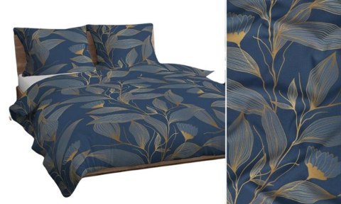 Pościel bawełniana 140x200 granatowa beżowa jasna liście 4838 A bawełna Max