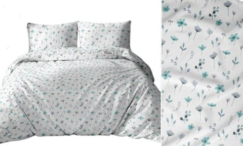 Pościel bawełniana 160x200 biała niebieska kwiaty gałązki 3698 C bawełna Max