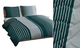 Pościel bawełniana 160x200 zielona butelkowa biała paski 4744 B bawełna Max