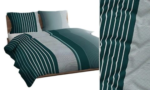Pościel bawełniana 160x200 zielona butelkowa biała paski 4744 B bawełna Max