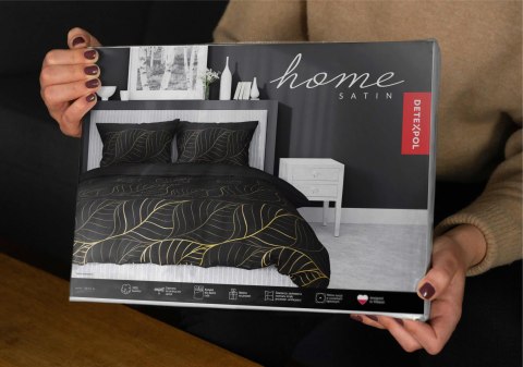 Pościel satynowa 180x200 Czarna złote liście 4815 A Home Satin 58