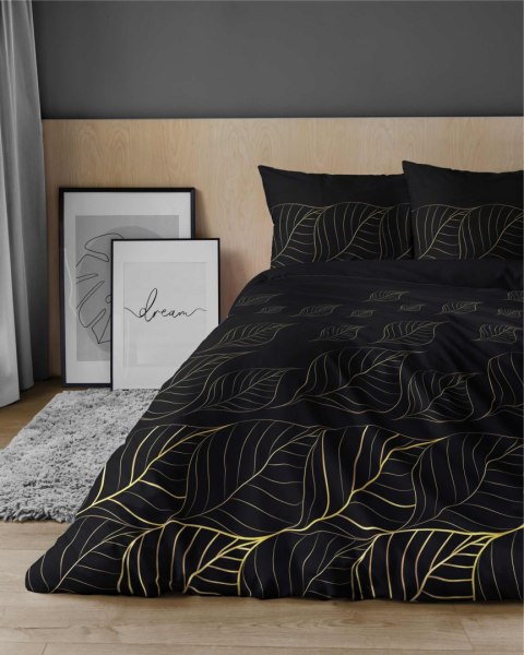 Pościel satynowa 180x200 Czarna złote liście 4815 A Home Satin 58