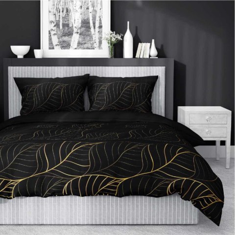 Pościel satynowa 180x200 Czarna złote liście 4815 A Home Satin 58