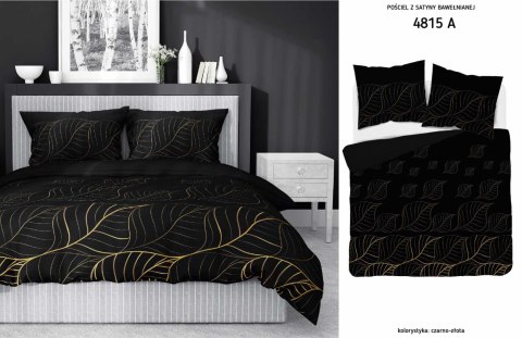 Pościel satynowa 180x200 Czarna złote liście 4815 A Home Satin 58