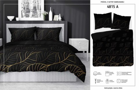 Pościel satynowa 180x200 Czarna złote liście 4815 A Home Satin 58